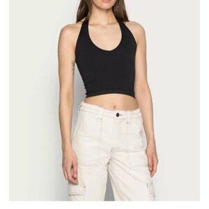 Out From Under Top Womens Medium Black Crop Halter Urban Outfitters Stretch